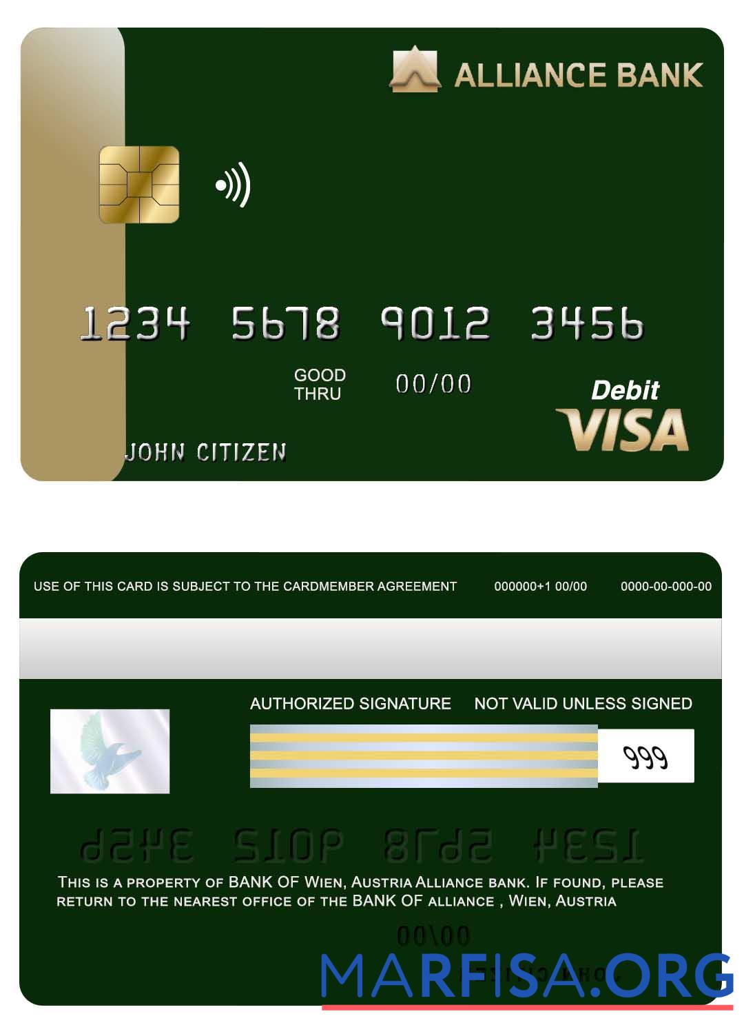 Realistic Austria Alliance bank visa card download for verification